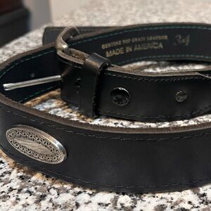 Men's Black Leather Belt with Silver Buckle